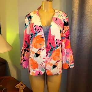 NINE WEST FLORAL ON  WHITE JACKET SZ 14